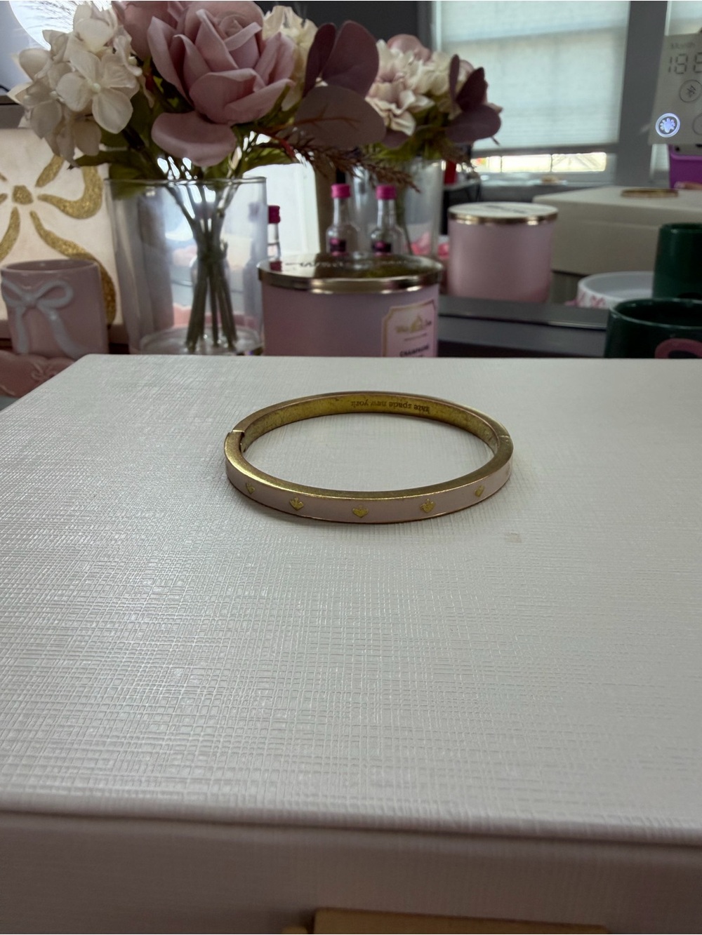 kate spade Gold-Tone and Light Pink Heart Accent Bangle Bracelet - Picture 1 of 2